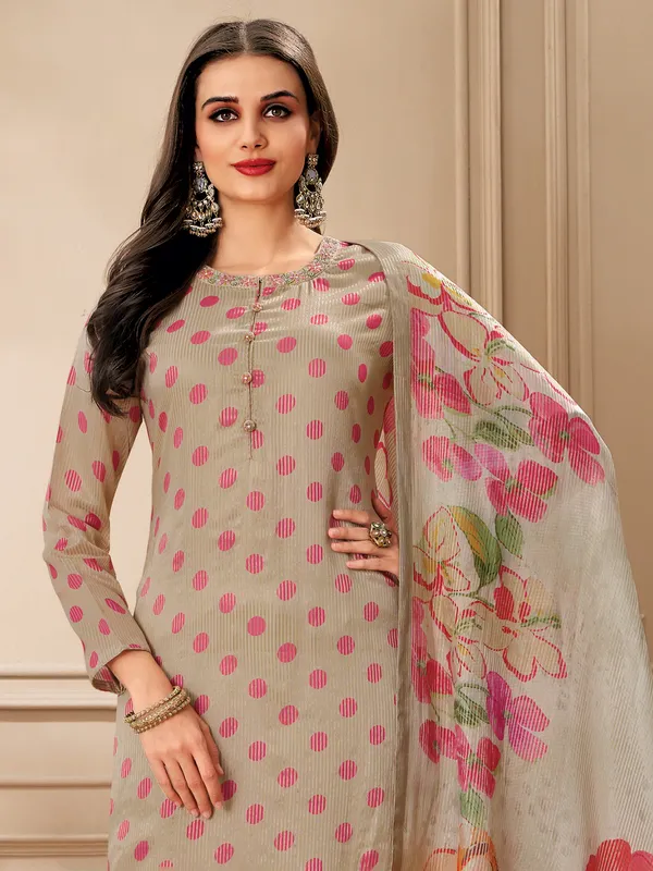 Dark Beige festive wear organza salwar suit