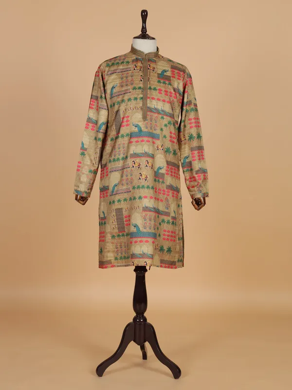 Dark beige printed kurta suit for festival for men
