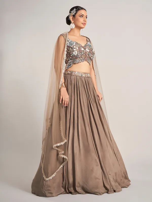 Dark beige silk wedding wear lehenga choli