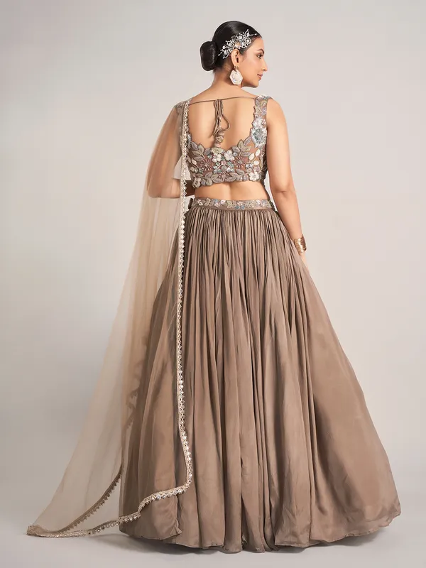 Dark beige silk wedding wear lehenga choli