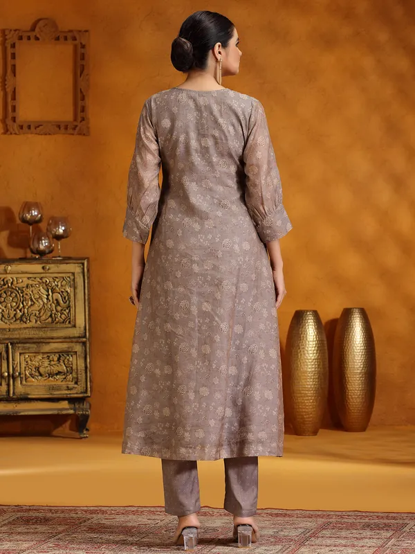 Dark beige soft organza printed kurti set