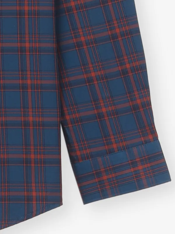 ALLEN SOLLY dark blue checkered cotton casual slim fit shirt