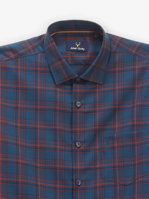 ALLEN SOLLY dark blue checkered cotton casual slim fit shirt