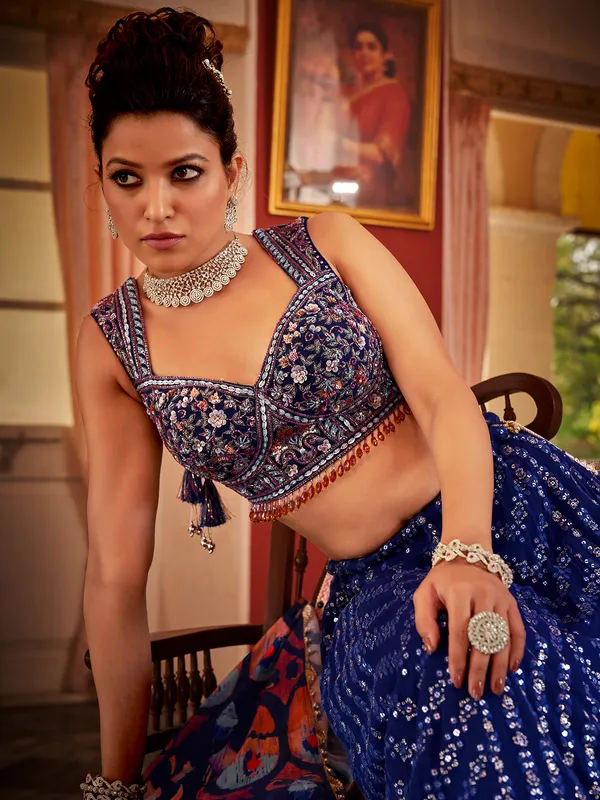 Dark blue embroidery lehenga choli