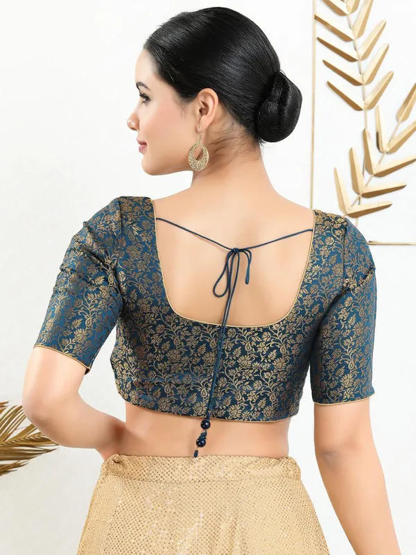 Dark blue jacquard ready made blouse