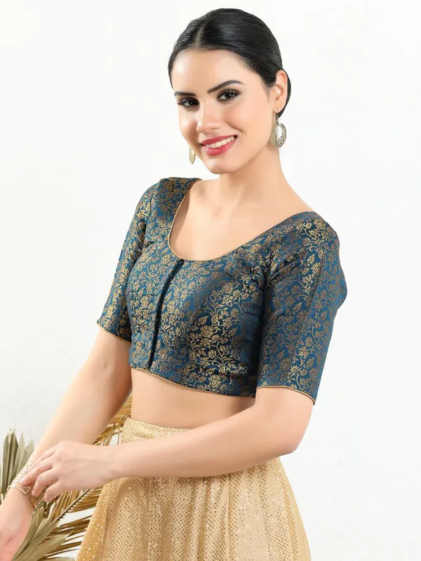 Dark blue jacquard ready made blouse