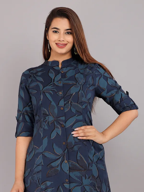 Dark blue printed cotton kurti