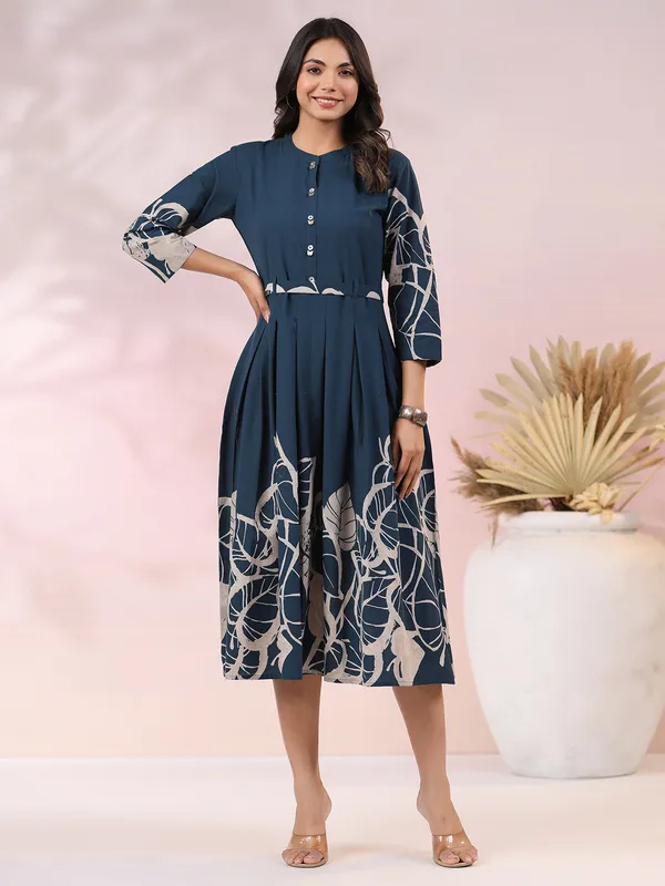 Dark blue printed kurti in cotton