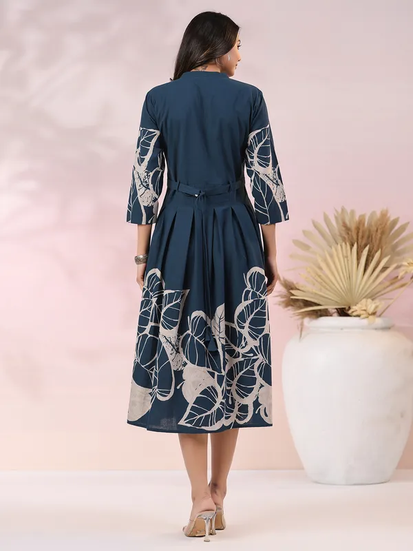 Dark blue printed kurti in cotton