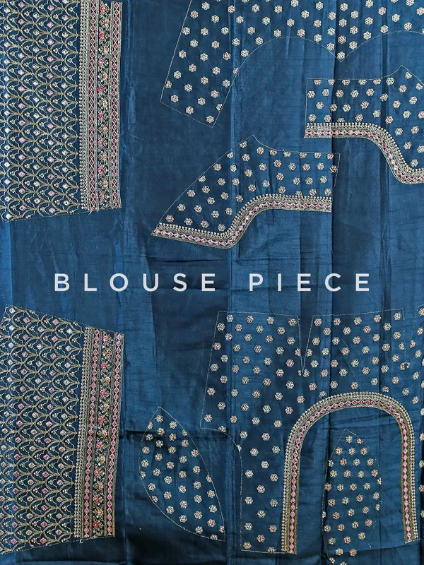 Dark blue raw silk unstitched lehenga choli