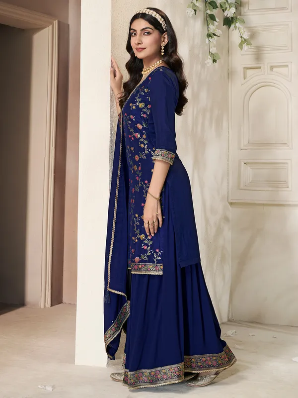 Dark blue silk palazzo salwar suit