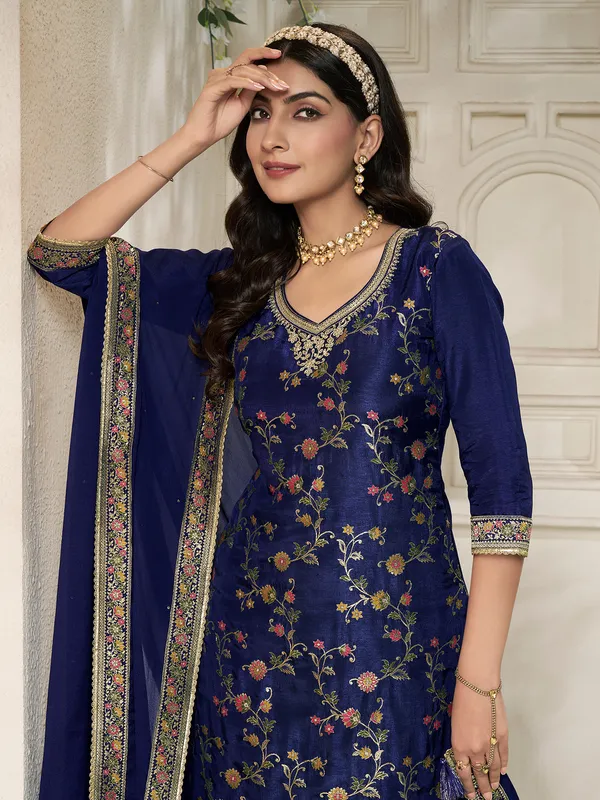 Dark blue silk palazzo salwar suit