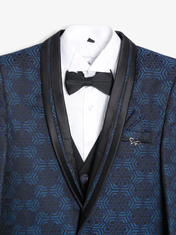 Dark blue terry rayon textuerd coat suit