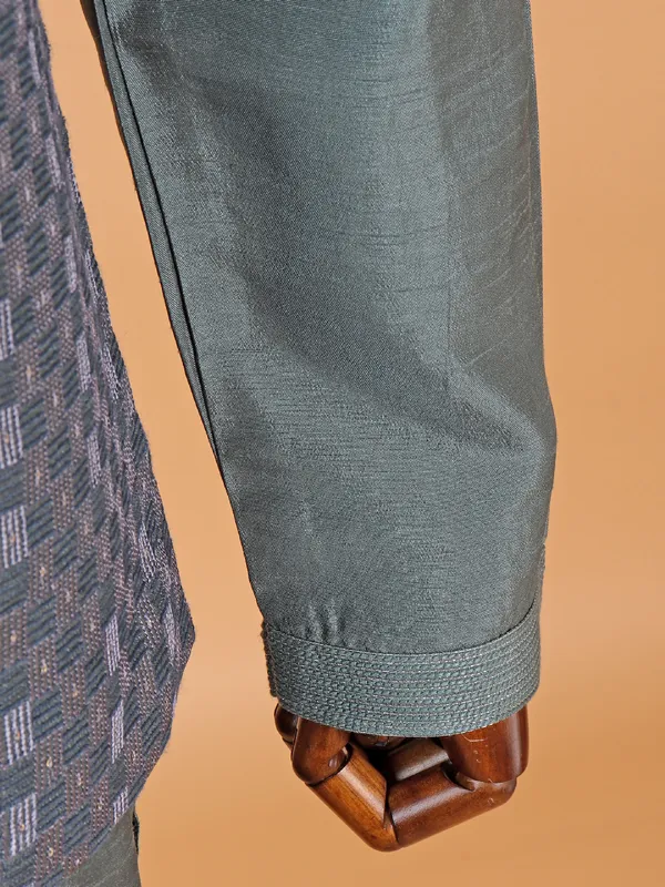 Dark bottle green silk waistcoat set for man