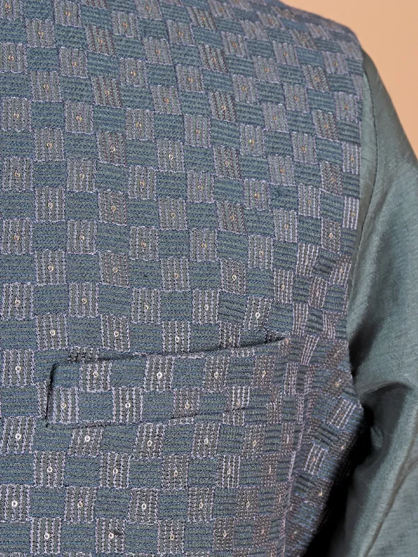 Dark bottle green silk waistcoat set for man