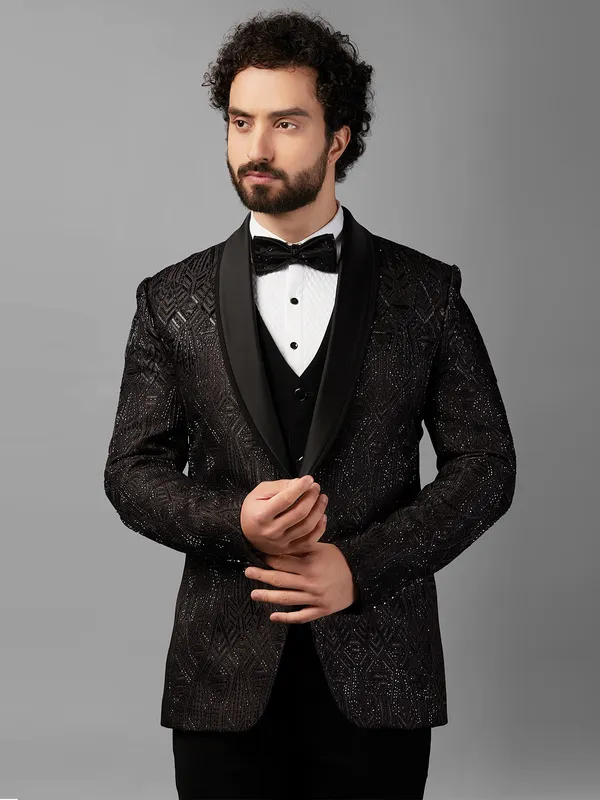 Classy black embellished coat suit