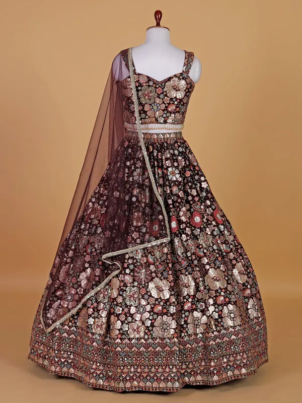 Dark brown party style georgette lehenga choli