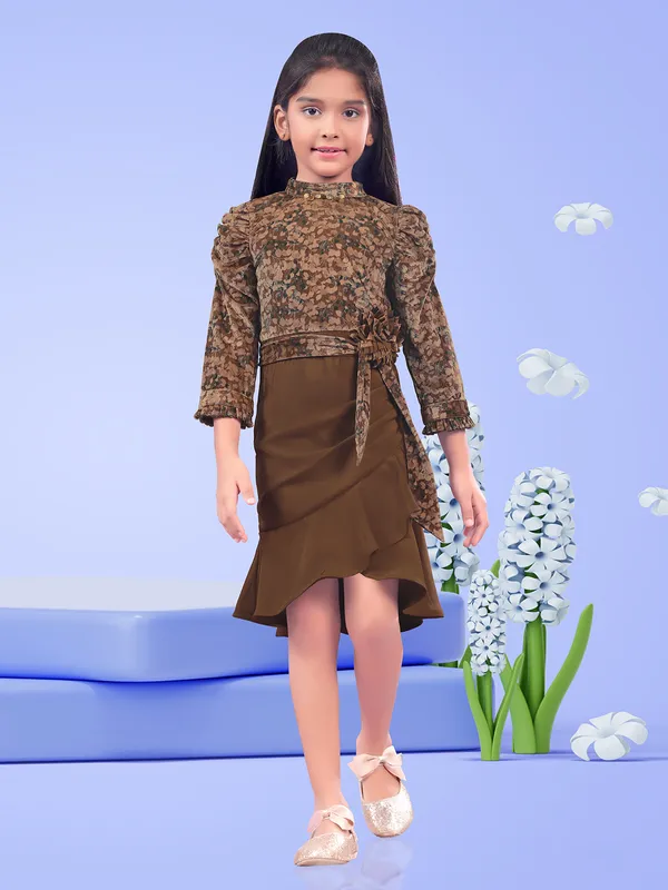 Dark brown party wear dress