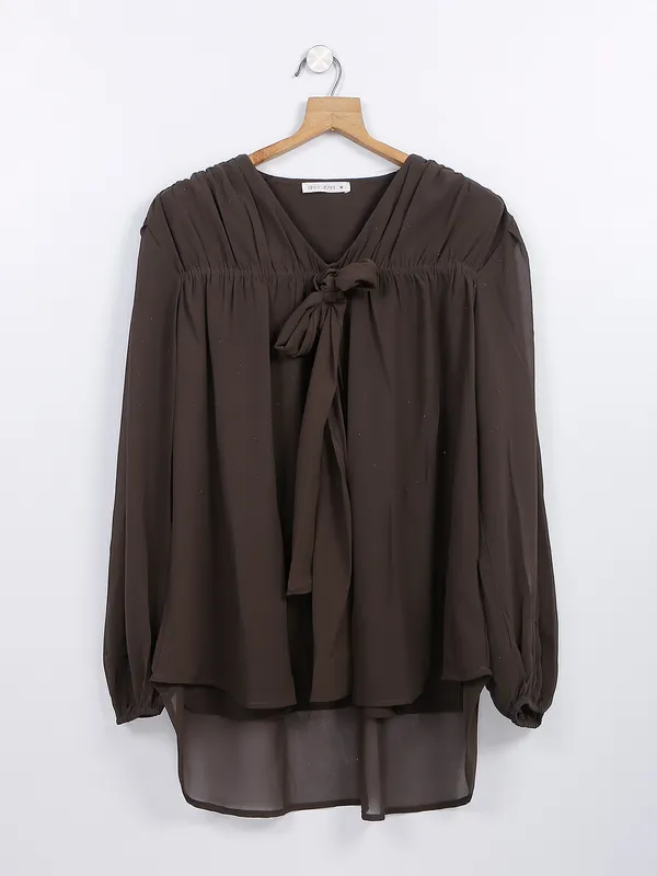 Dark brown plain polyester top