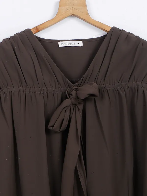 Dark brown plain polyester top