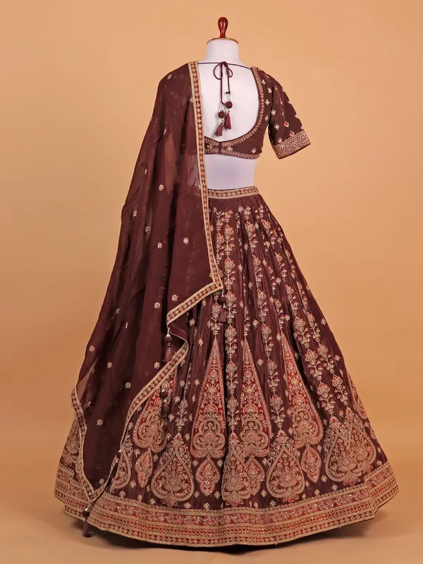 Dark brown silk lehenga choli for women