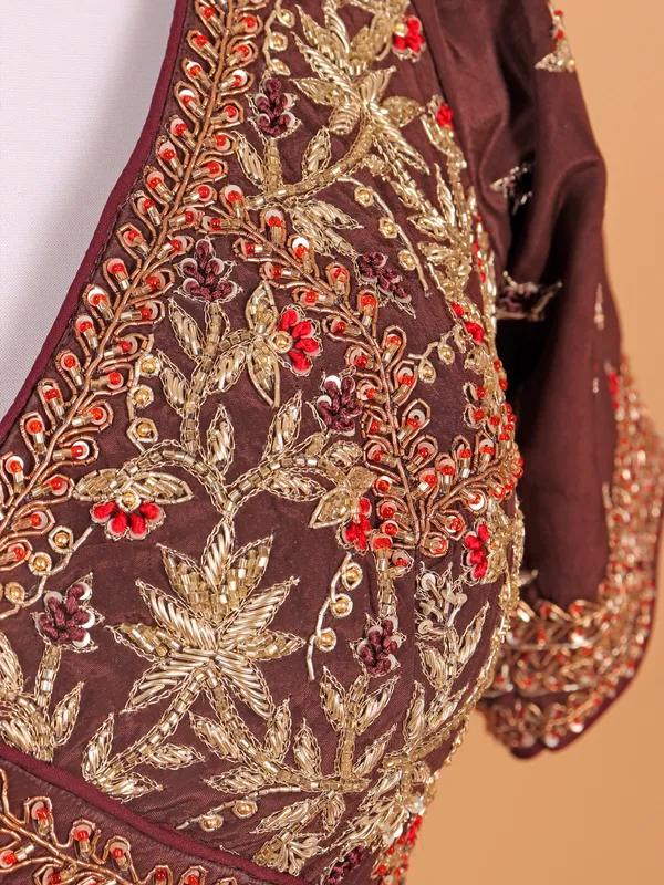 Dark brown silk lehenga choli for women