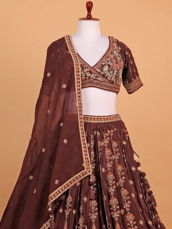 Dark brown silk lehenga choli for women