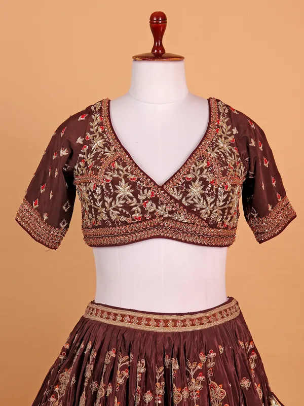 Dark brown silk lehenga choli for women