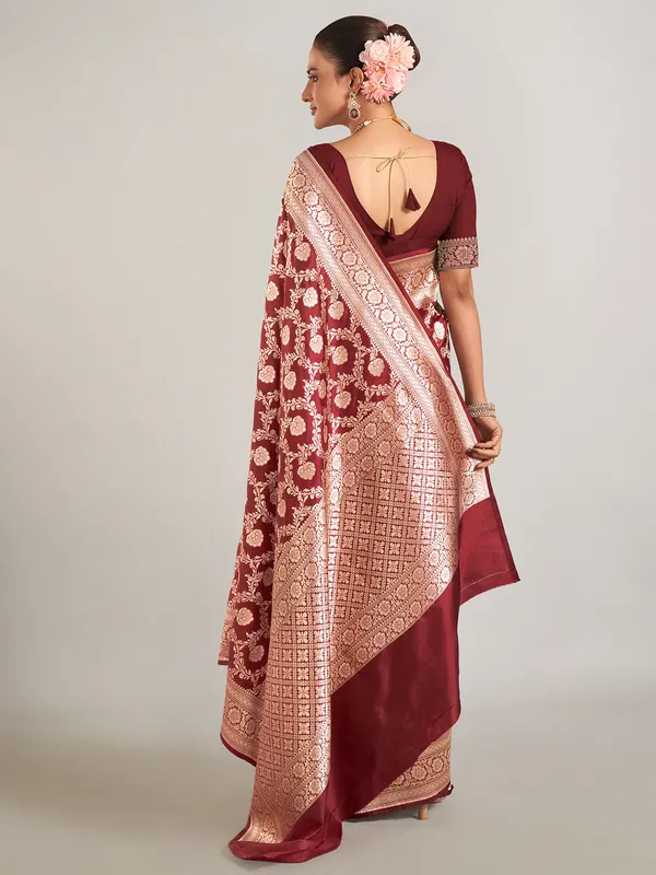 Dark brown zari weaving banarasi silk saree