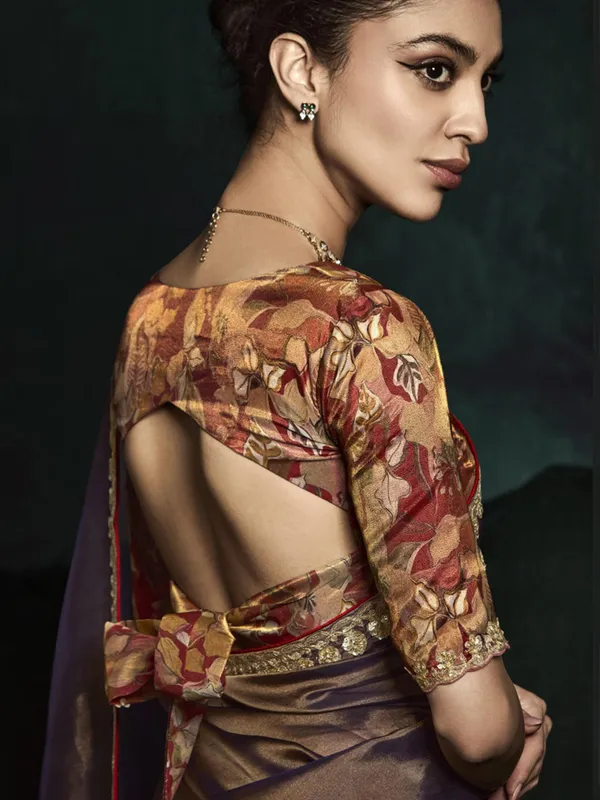Dark coffee tissue silk wedding saree