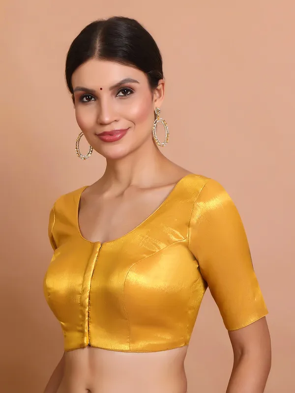 Dark gold tissue silk round neck ready made blouse