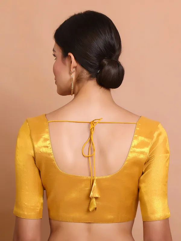 Dark gold tissue silk round neck ready made blouse