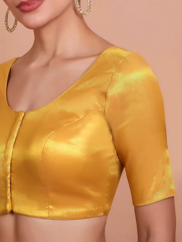 Dark gold tissue silk round neck ready made blouse
