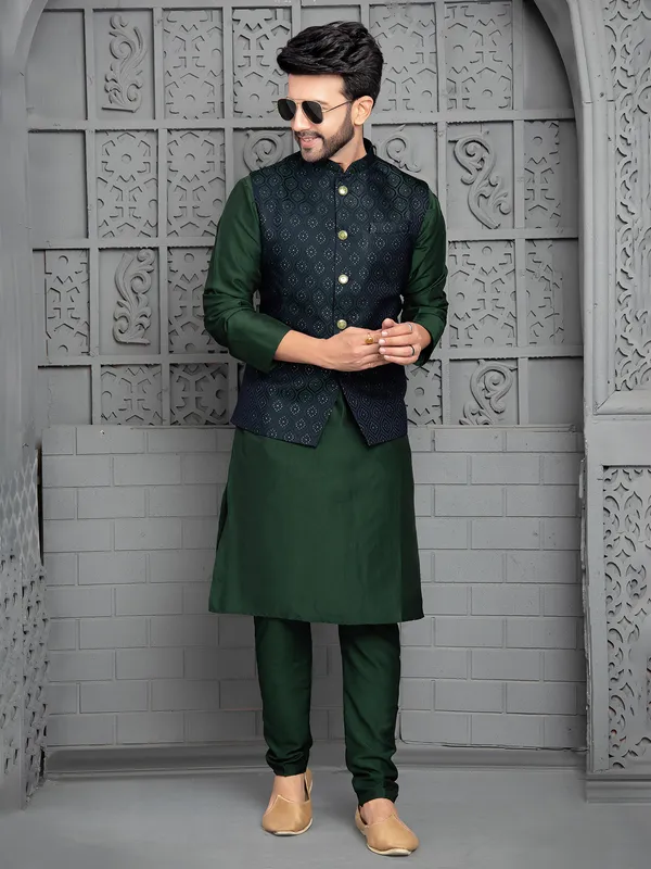 Dark green and navy silk waistcoat set