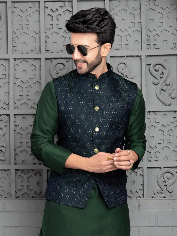 Dark green and navy silk waistcoat set