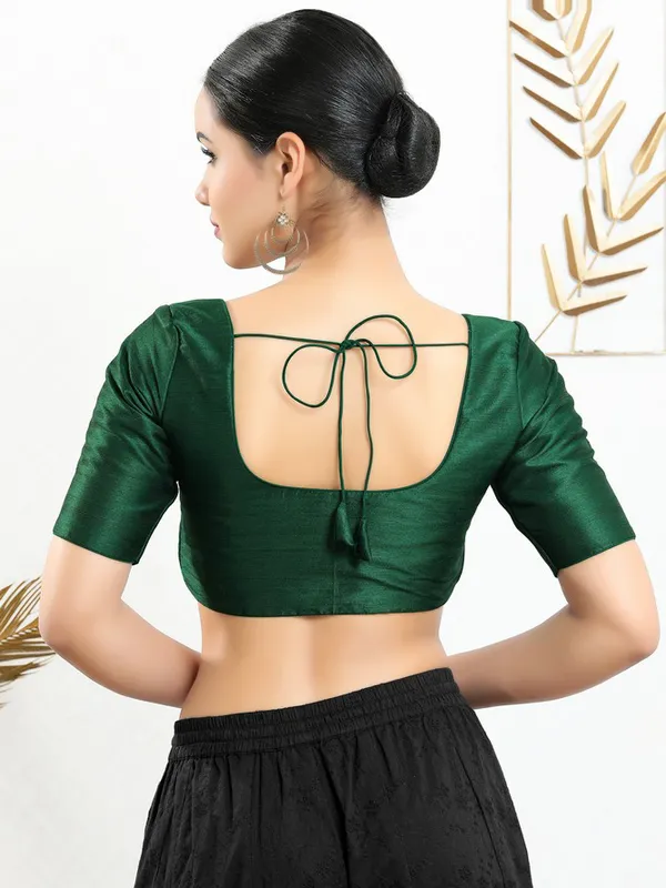 Dark green art silk plain ready made blouse