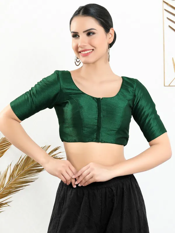 Dark green art silk plain ready made blouse
