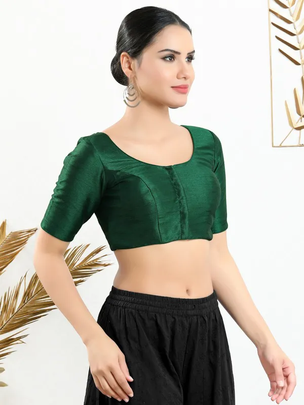Dark green art silk plain ready made blouse