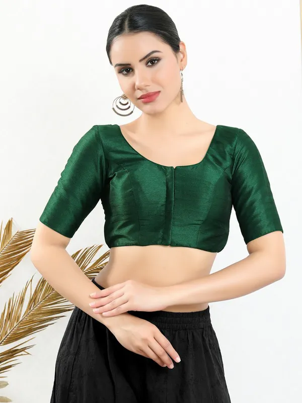 Dark green art silk plain ready made blouse