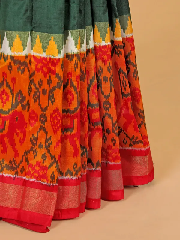 Dark green bandhej printed silk saree