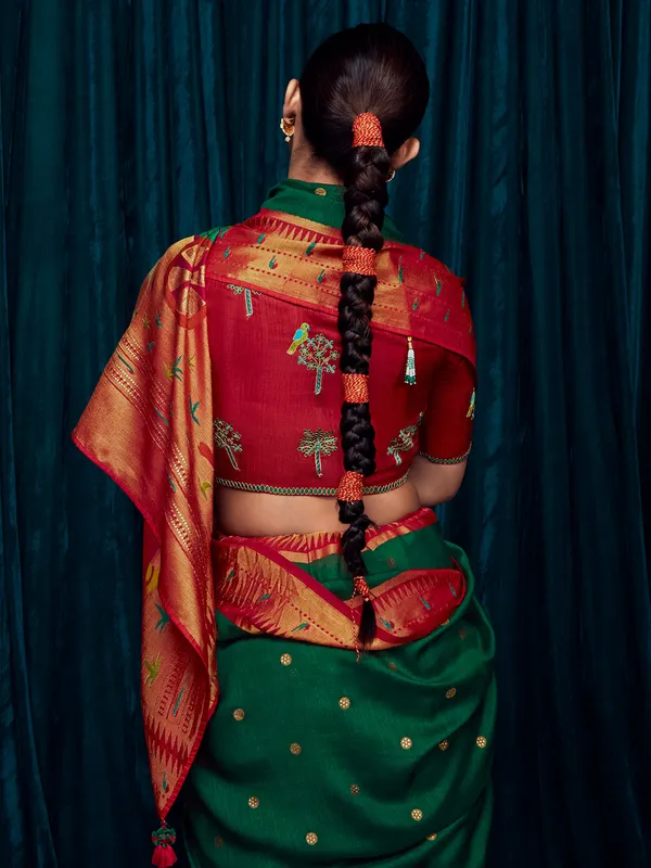 Dark green brasso silk minakari saree