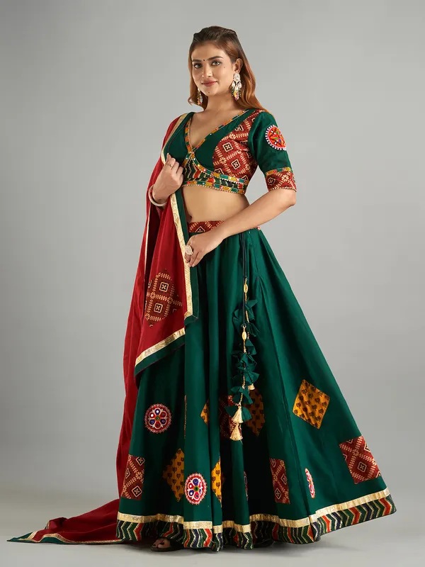 Dark green cotton chaniya choli