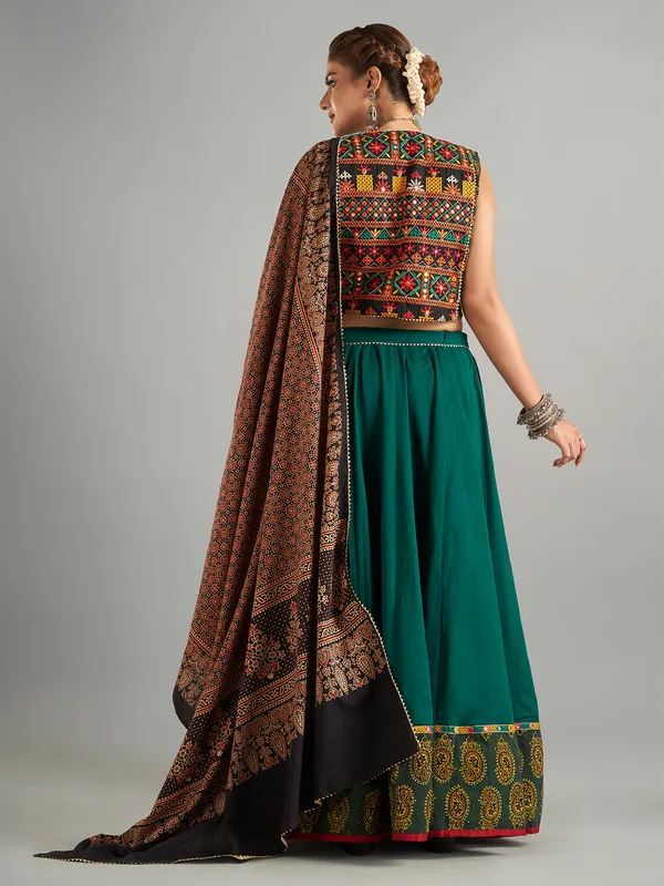 Dark green cotton jacket style chaniya choli