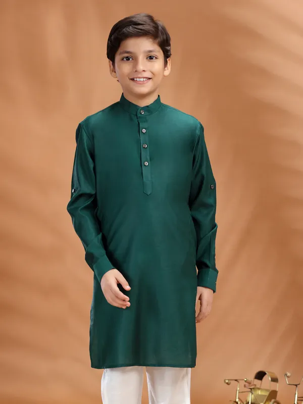 Dark green cotton kurta for celebrations
