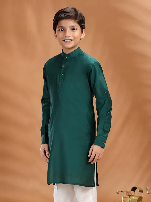 Dark green cotton kurta for celebrations