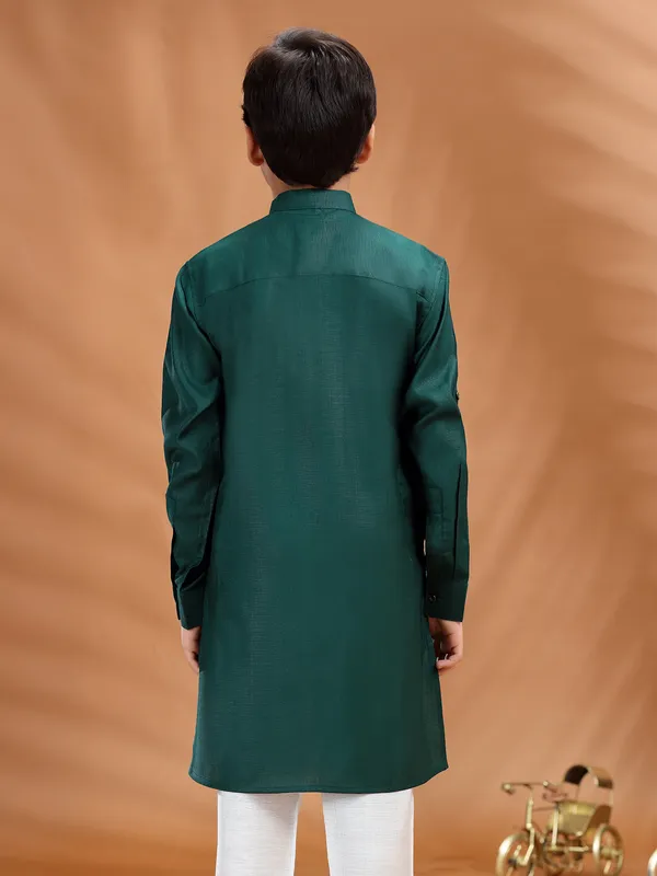 Dark green cotton kurta for celebrations