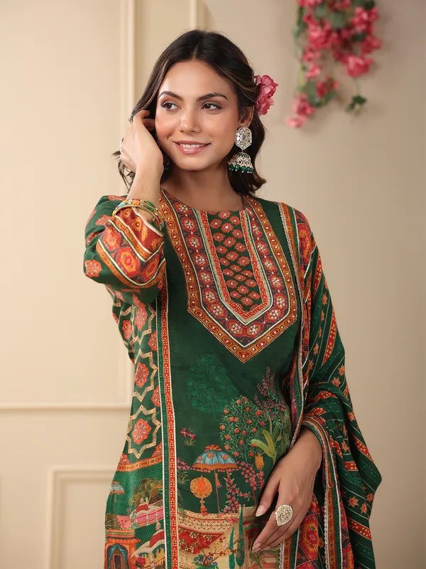 Dark green cotton printed sharara set