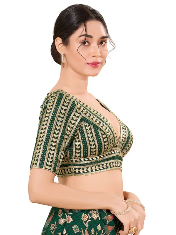 Dark green cotton silk ready made blouse