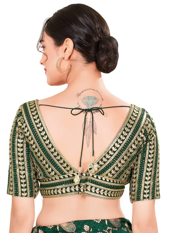 Dark green cotton silk ready made blouse