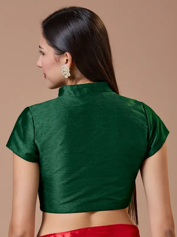 Dark green cotton silk readymade blouse